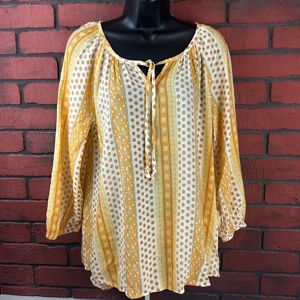 Como Vintage Woman's Large Sheer Long Sleeve Blouse – Yellow, Lightweight‎